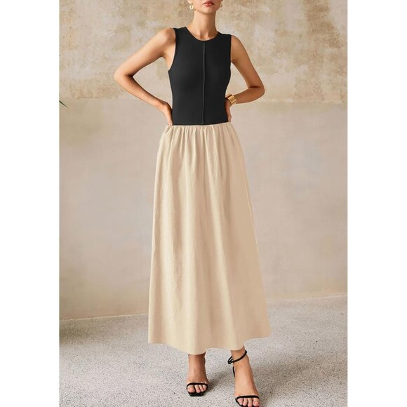 Women's Maxi Dress Summer Casual Patchwork Flowy Sleeveless Vacation - Picture 8 of 8